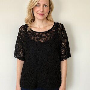 NWT Alberto Makali Black Lace Oversized Top w/ Camisole | Size Medium